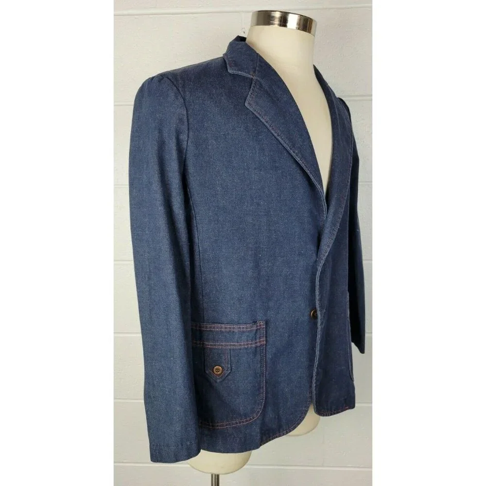 Vintage 70s JC Penney Fashions Denim Jean Unstructured Sport Coat Jacket 38‎